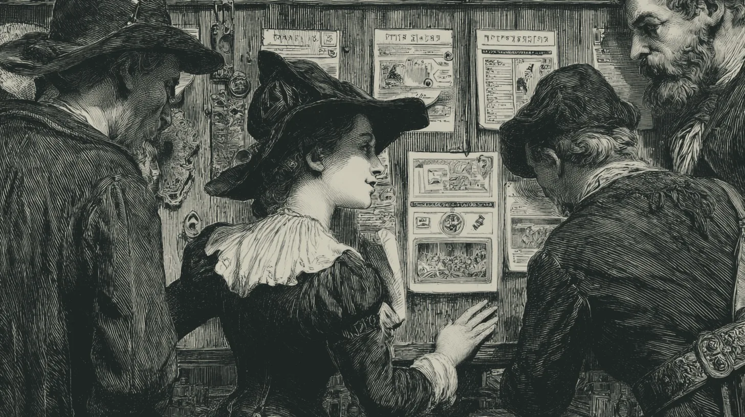 Une foule qui lit un panneau d'affiches, gravure ancienne — la page de résultats que tout le monde consulte