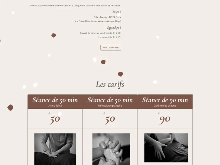 Site avant — Le cabinet et les tarifs
