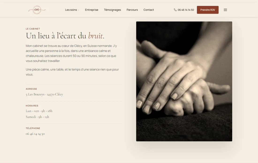 Le cabinet à Clécy — adresse, horaires, ambiance