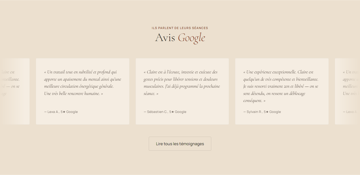 Avis Google — trois témoignages cinq étoiles