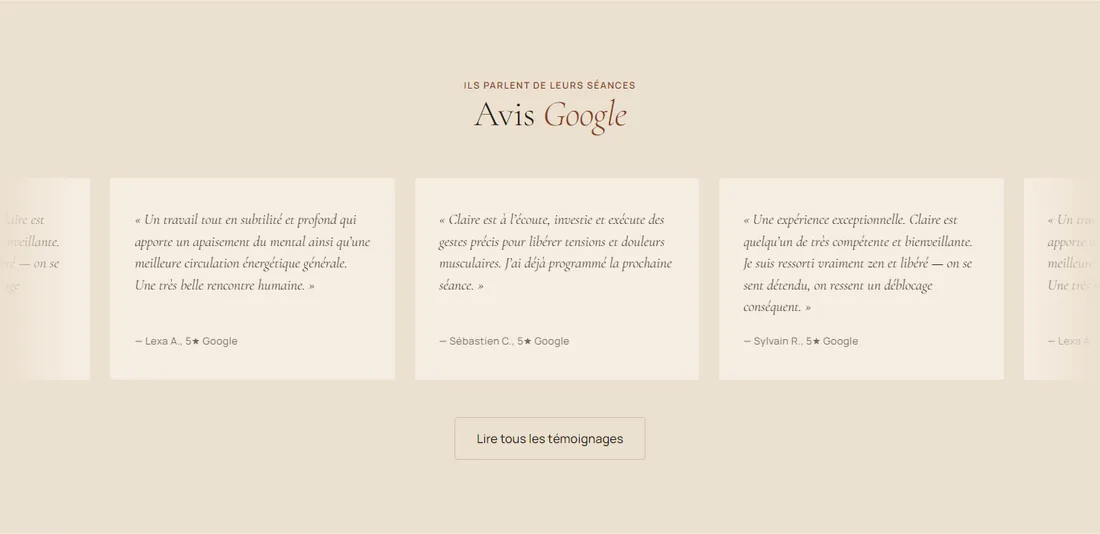 Avis Google — trois témoignages cinq étoiles